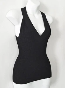 AUTUMN CASHMERE Black Ribbed Knit V-Neck TOP * S ~ EUC - Picture 1 of 6