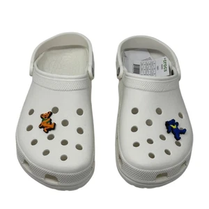 Crocs Classic Clogs White Mens 11  Slip On Sandals Grateful Dead Bears Jibbitz - Picture 1 of 5