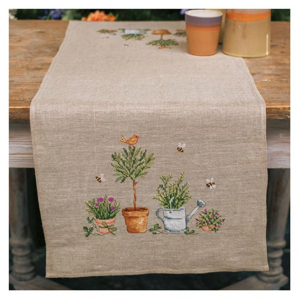Vervaco Cross Stitch Kit Table Runner Garden Equipment - Image 1 of 1