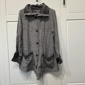 Flax Women’s Black And White Linen Jacket, Pockets,lagenlook,artsy - Picture 1 of 10