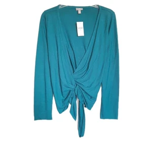J. Jill Wickel Langarm Bluse seitlich zum Binden türkis ägyptenblau Strick Gr. Small NEU - Bild 1 von 4