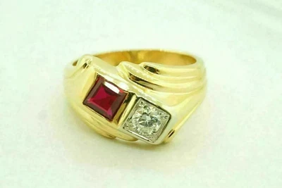 2CT Princess Lab Created Red Ruby Men's Engagement Ring 14k Yellow Gold Finish - Image 1 of 3