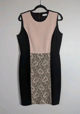 Calvin Klein Black Pink Colorblock Lace Sheath Dress Size 12 - Image 1 of 4