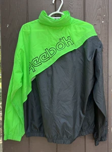 REEBOK Men's Streetwear Anorak Windbreaker Jacket Hoodie Green Black Size Medium - Picture 1 of 11