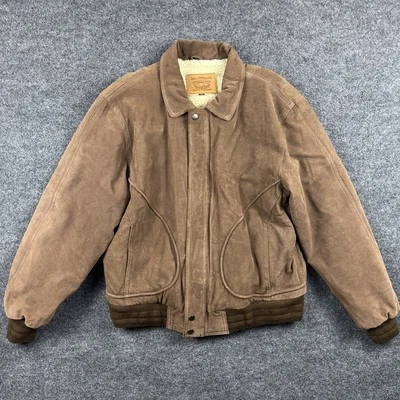 Levis 夹克男式 42 L 棕色人造麂皮绒夏尔巴内衬卡车司机夹克重量级 — 第 1/4 张图片