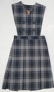 Girls R/K Blue & Gray Plaid V-Neck Uniform Dress Size 7 - Picture 1 of 7