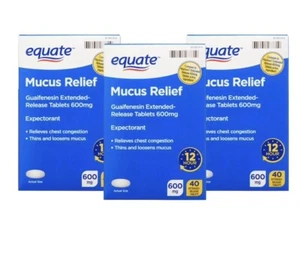 3 Pack Equate Mucus Relief Extended-Release Tablets, 600 mg, 120 Count - Picture 1 of 3