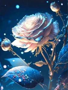 5D Diamond Painting Kits 20X25cm Rose with Blue Edges and Blue Leaves Rhinestone - Picture 1 of 1