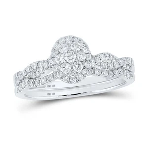 10kt White Gold Round Diamond Cluster Bridal Wedding Ring Band Set 1/2 Cttw - Picture 1 of 1