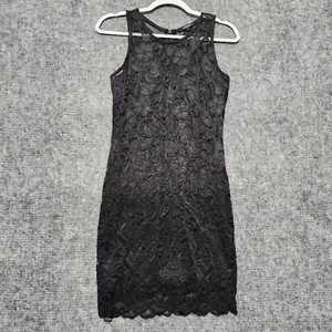 Ambiance Dress Womens Large Black Fitted Lace Knee Length Little Black Dress - Picture 1 of 7