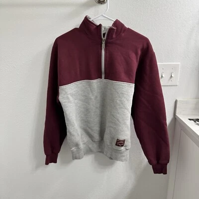 Vellón vintage Russell Athletic marrón gris cuarto cremallera hecho en EE. UU. mediano Foto 1 de 4