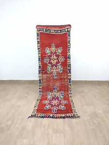 Vintage Red Runner Rug 2x8 Moroccan Handmade Tribal Berber Boho Geometric Carpet - Picture 1 of 10