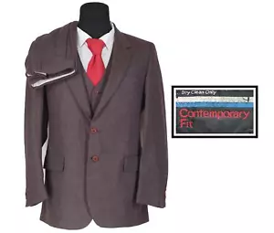 Nuevo traje de lana vintage JC Penney ajuste contemporáneo para hombre marrón a cuadros 3 piezas 38R/W34 - Imagen 1 de 16