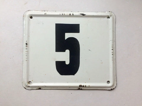Vintage Enameled Metal House Number Plaque / Sign, Retro Enamel Address sign 5 Cover