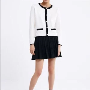 Zara white cardigan black trim pearl buttons Size L - Picture 1 of 10
