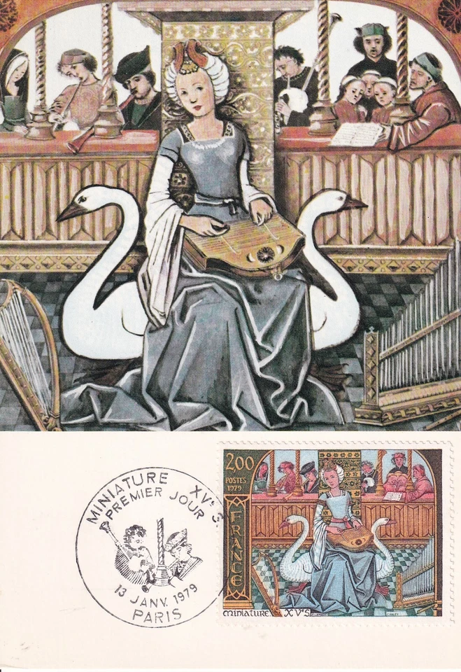 FRANCE 1979 FIRST DAY COVER MAXI CARD, MUSIC 15TH CENTURY MINIATURE ART PAINTING - Image 1 of 1