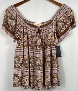 Lucky Brand Ladies’ Bohemian Print Babydoll Top with Flutter Sleeves NWT - Picture 1 of 7
