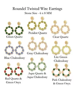 Checker Cut Chalcedony Quartz Gold Plated Wedding Jewelry Stud Dangle Earrings - Picture 1 of 64