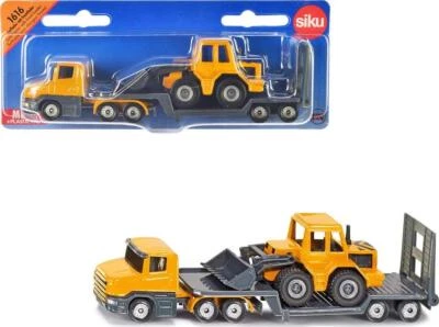 Truck with Low Loader Trailer and Front Loader Yellow Diecast Model by Siku - Image 1 of 4