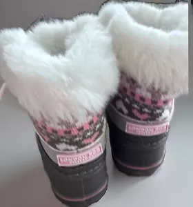 LONDON FOG TOTTENHAM Gray Sherpa Lined Winter Snow Boots Little Girls Size 6 - Picture 1 of 9