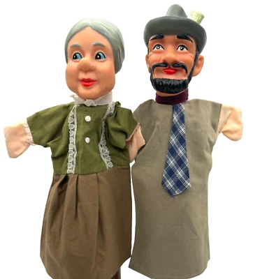 2 títeres de mano vintage con cabezas de goma y cuerpos de tela, años 70, hombre y mujer Foto 1 de 4