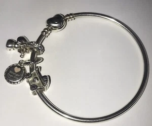 Authentic PANDORA Moments Always In My Heart Clasp Bangle Bracelet bundle 7.5" - Picture 1 of 10