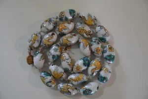 Vtg Chinese Export Hand Knotted Painted Porcelain 26" Beaded Necklace Peacocks - Picture 1 of 4