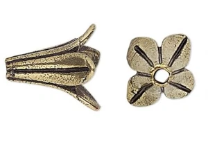 12 tapas antiguas de cuentas de flores de latón chapado en oro de 8x8 mm para caber cuentas de 6-8 mm - Imagen 1 de 2