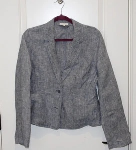 Giacca Eileen Fisher taglia M blu denim lino Chambray ferrovia a righe - Foto 1 di 13