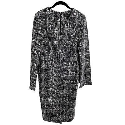 Vestido Donna Karan New York Imitación Botón Envolvente Manga Larga Talla 4 Negro Blanco Foto 1 de 4