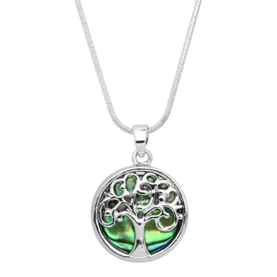 Tree of Life Necklace Abalone Shell SILVER Metal Cut Out Tree Jewelry - Image 1 of 2