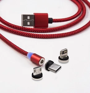 Magnetic 3 in 1 USB Charging Cable - Type C, For Iphone, Micro USB + Fast Charge - Picture 1 of 10