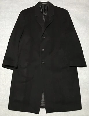 ALFANI Trench Coat Mens Black 44R Wool Macy’s Store K1289 Full Length - Image 1 of 4