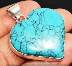 Turquoise Gemstone Handmade 925 Sterling Silver Jewelry Heart Cut Pendants - Picture 1 of 4
