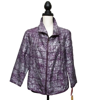 Ruby Rd Size 14 Lightweight Zip Jacket 3/4 Sleeves Purple & Silver Gray - Image 1 of 4