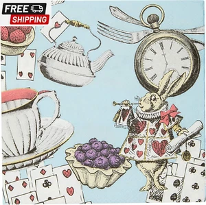 Talking Tables 20 X Blue Alice in Wonderland Cocktail Napkins Disposable Serviet - Picture 1 of 9