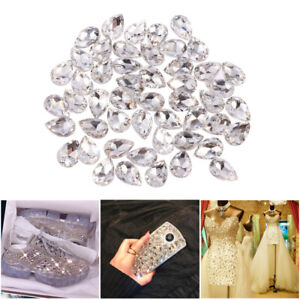  50 Pcs Teardrop Bead Charms Sew on Rhinestones Crystal Diamond