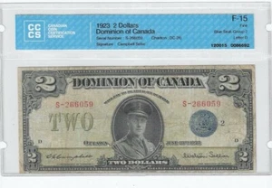 1923  Dominion of Canada $2 DC-26i Gr.2 Blue Seal SN# S-266059  CCCS F-15 - Picture 1 of 2