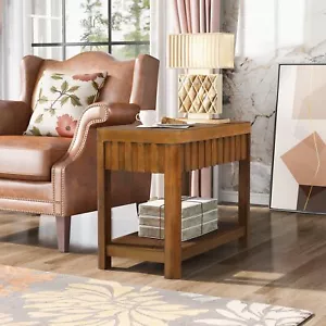 25'' Rectangular Farmhouse Solid Pine Wood End Table with Open Storage Shelf - Picture 1 of 13