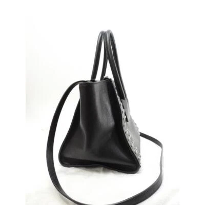 Prada handbag with beaded s-ring black leather tote bag shoulderbag w/storagebag - Image 1 of 4