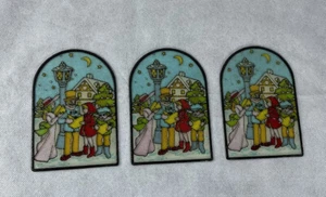 Lot of 3 Vintage Stain Glass Christmas Carolers Sun Catcher Window - Picture 1 of 10