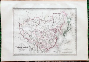 Chine & Japon - Superbe Carte Aquarellée sur Papier Vergé 41x28 par Huot de 1837 - Picture 1 of 1
