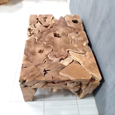 "Mesa de centro rectangular Mozaic de 47"" madera de raíz de teca". Foto 1 de 4