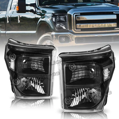 Black Housing Clear Corner Headlight Lamps for 2011-16 Ford F250-F550 Super Duty - Image 1 of 4