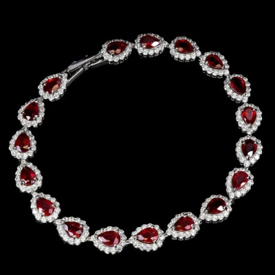 925 Sterling Silver Bracelet Pear Ruby Natural Gemstone jewelry 7.5inches - Image 1 of 4