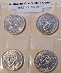 Australian Silver One Shilling QEII Four (4) Coins All 1962 Nr UNC - Picture 1 of 10