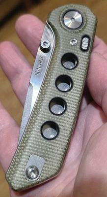Reate Knives PL-XT Folding Knife Nitro-V Blade Green Micarta Pivot Lock - Image 1 of 4