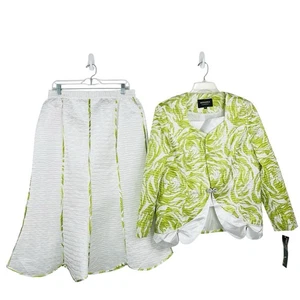 Giovanna Signature 2PC Skirt Suit 14 White Green Stunning Feminine Collarless - Picture 1 of 12