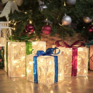 3er Set Weihnachts beleuchtete Geschenkboxen, Indoor Outdoor Weihnachtsgeschenkboxen Deko... - Bild 1 von 5