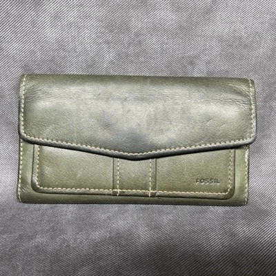 Cartera de Mujer Fossil Cuero Genuino Verde Cremallera Triple Broches Tarjetas LEER Foto 1 de 4